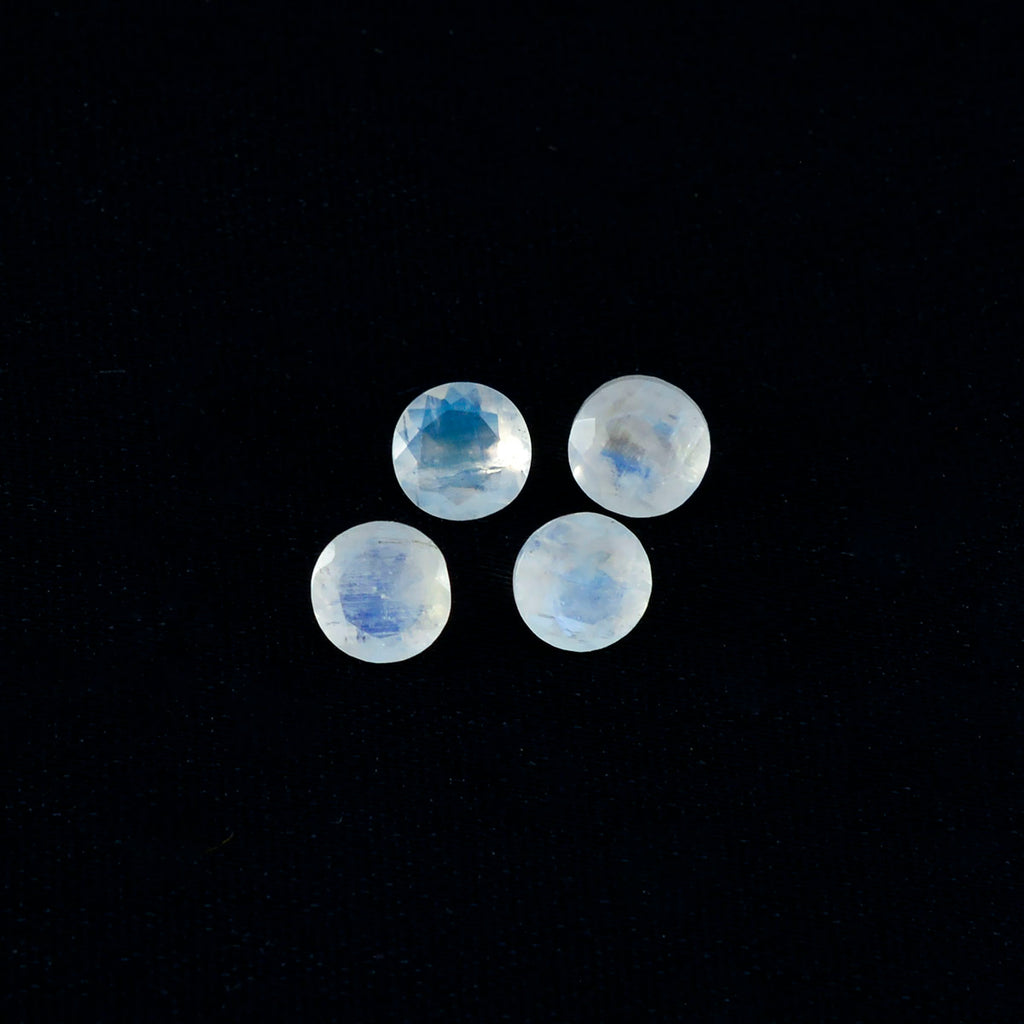 Regenbogen-Mondstein, 1 Stück, klein, 7 x 7 mm, rund, facettiert, weiß, herrlicher Halbedelstein, loser Edelstein