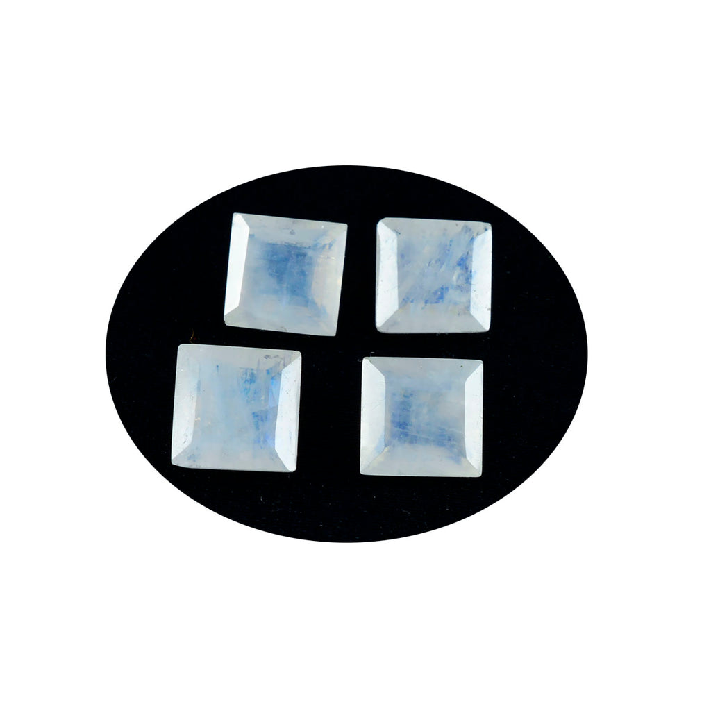 Regenbogen-Mondstein, 1 Stück, grob, 13 x 13 mm, quadratisch, facettiert, weiß, natürliche Halbedelsteine