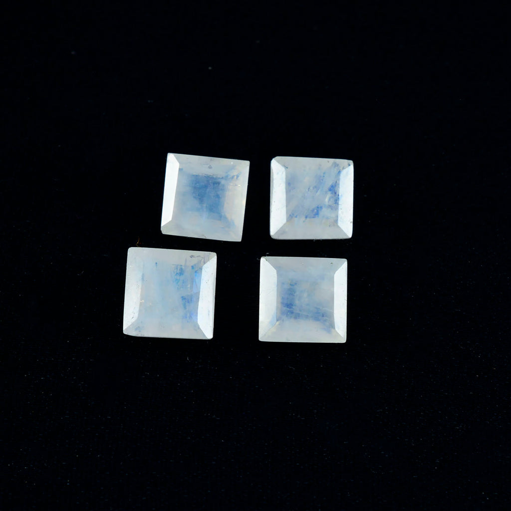 Regenbogen-Mondstein, 1 Stück, grob, 13 x 13 mm, quadratisch, facettiert, weiß, natürliche Halbedelsteine