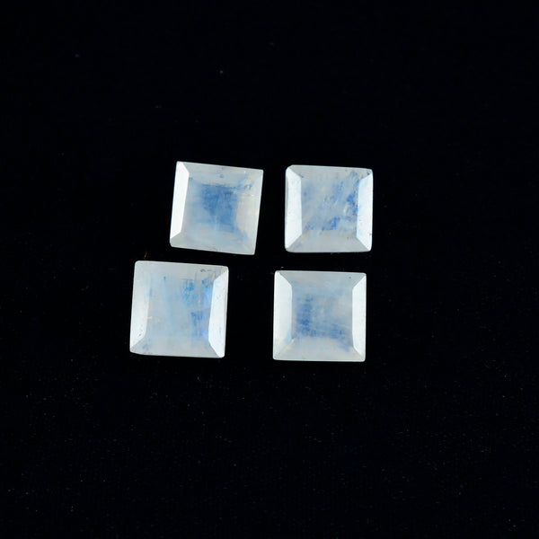 Regenbogen-Mondstein, 1 Stück, grob, 13 x 13 mm, quadratisch, facettiert, weiß, natürliche Halbedelsteine