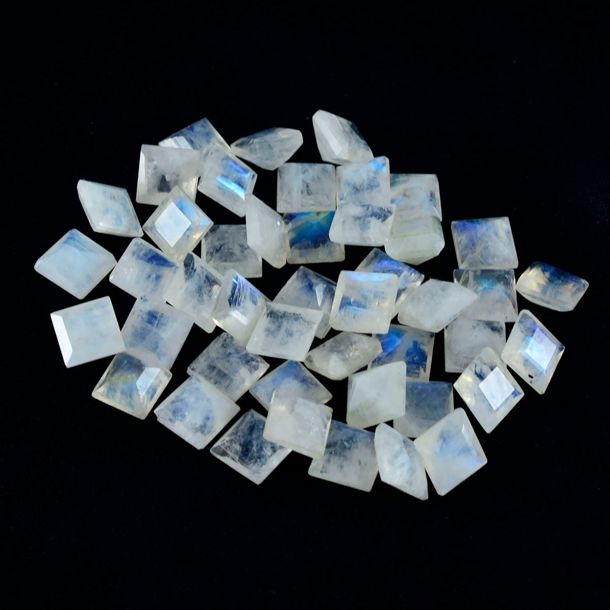 Rainbow Moonstone 10PC Tiny 4x4 MM Square Faceted White Brilliant Semi Precious Loose Gemstones