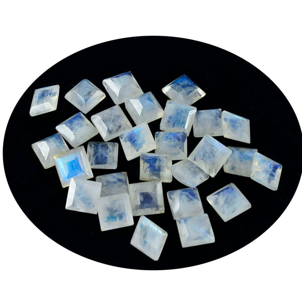 Rainbow Moonstone 1PC Small 7x7 MM Square Faceted White Splendid Semi Precious Loose Gemstone