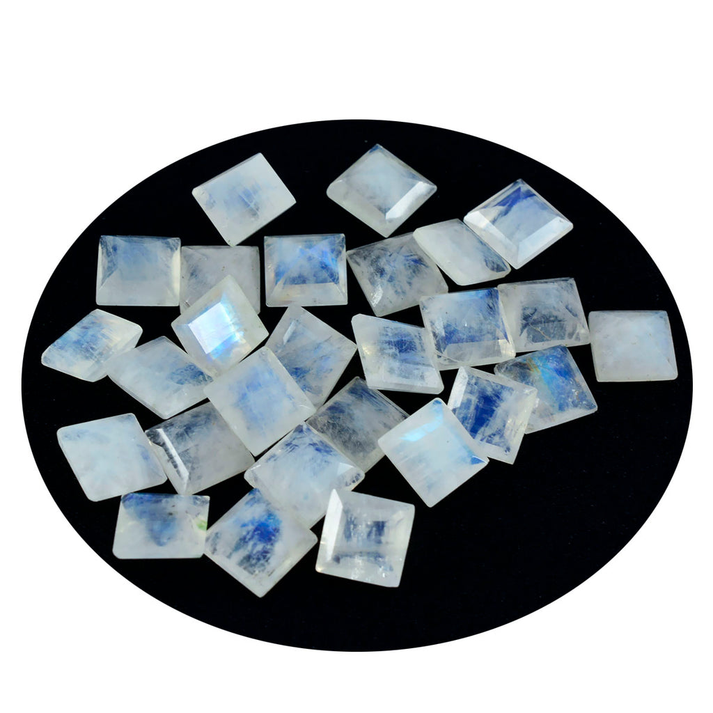 Rainbow Moonstone 1PC Medium 9x9 MM Square Faceted White Lustrous Semi Precious Gems