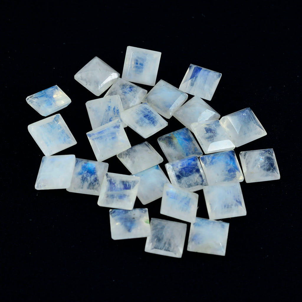 Regenbogen-Mondstein, 1 Stück, grob, 13 x 13 mm, quadratisch, facettiert, weiß, natürliche Halbedelsteine
