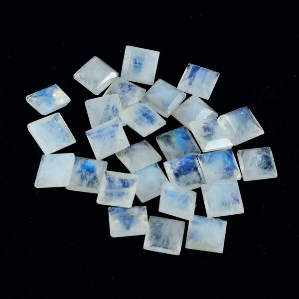Regenbogen-Mondstein, 1 Stück, grob, 13 x 13 mm, quadratisch, facettiert, weiß, natürliche Halbedelsteine