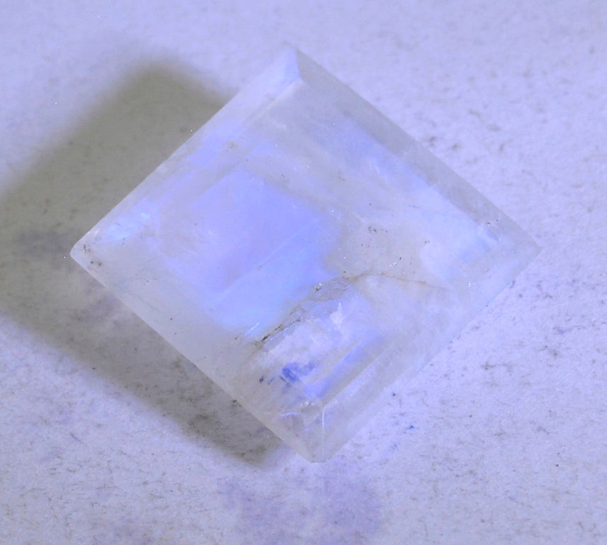 Rainbow Moonstone 1PC Chunky 14x14 MM Square Faceted White Genuine Semi Precious Loose Gems