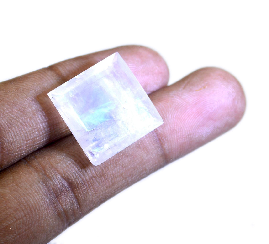Rainbow Moonstone 1PC Chunky 15x15 MM Square Faceted White Superior Semi Precious Loose Gemstone