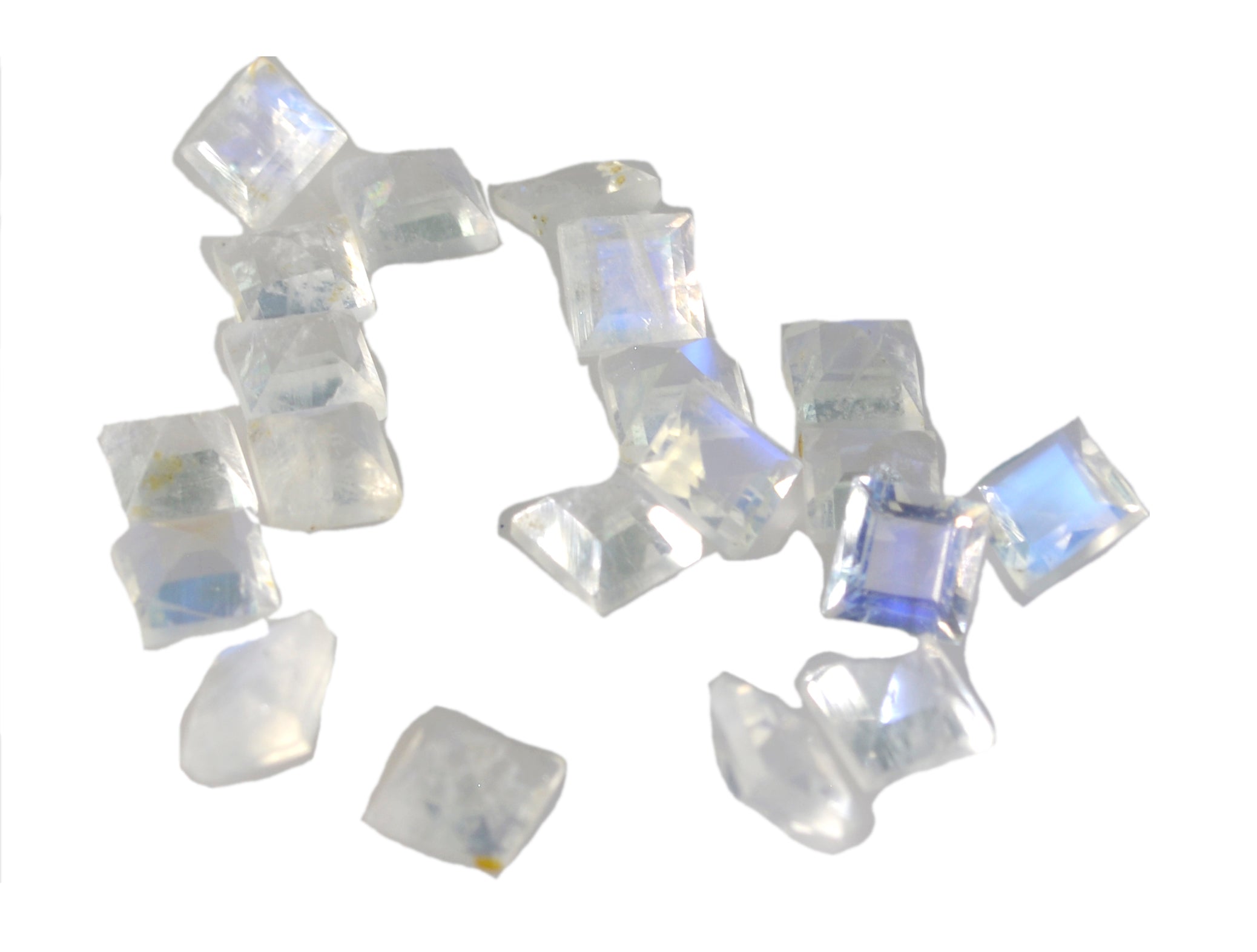 Rainbow Moonstone 10PC Tiny 3x3 MM Square Faceted White Fiery Semi Precious Loose Gemstone