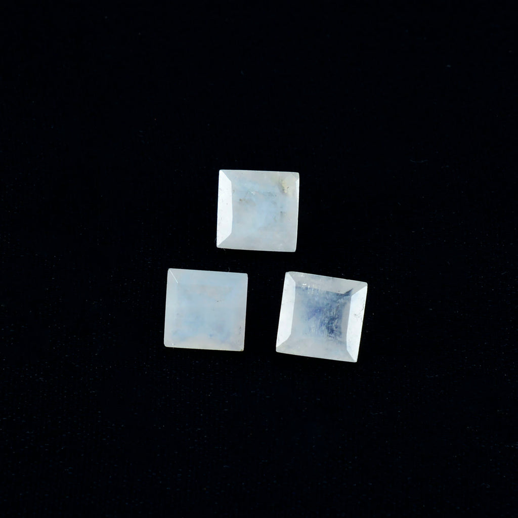 Rainbow Moonstone 1PC Small 8x8 MM Square Faceted White Luster Semi Precious Loose Gemstones