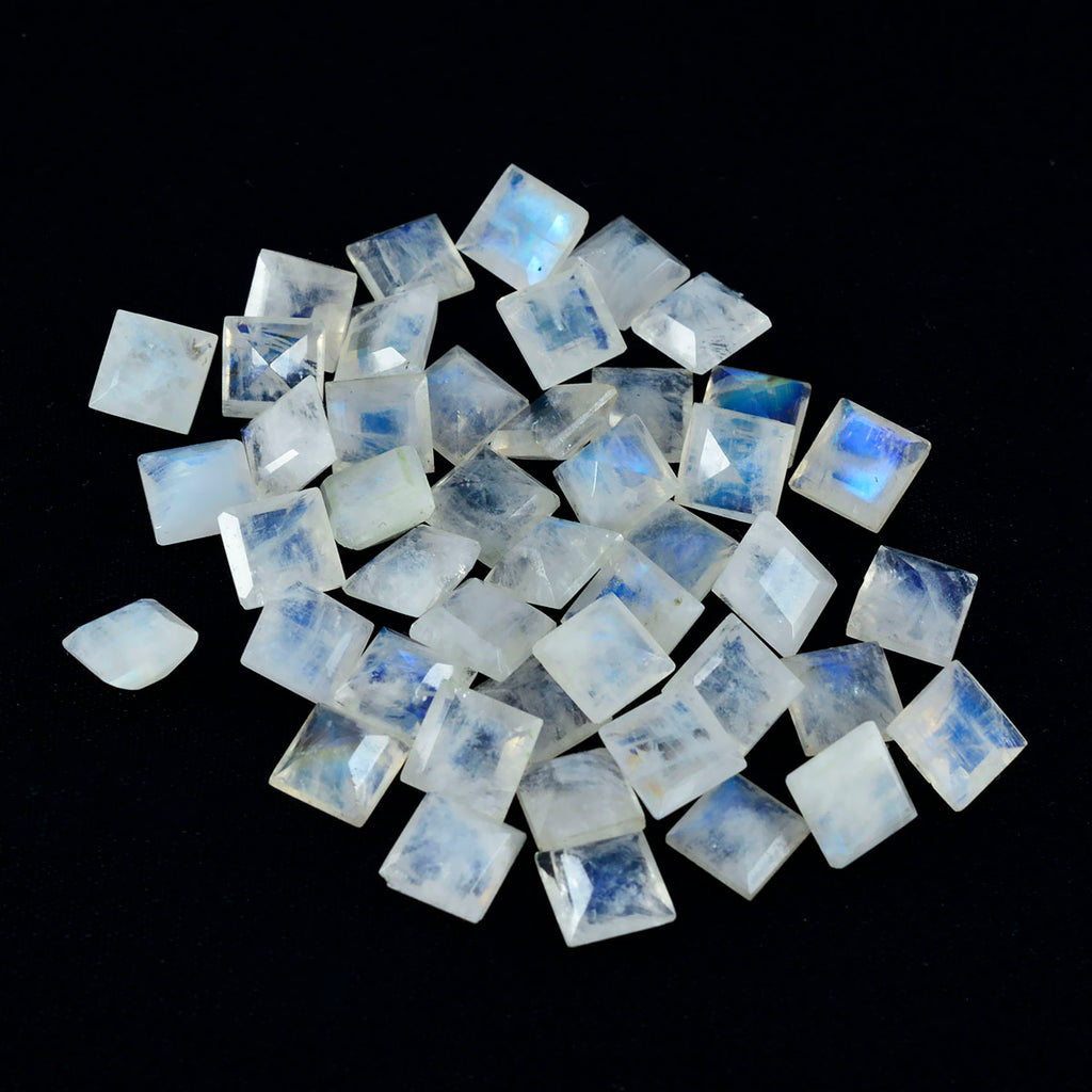 Rainbow Moonstone 1PC Medium 9x9 MM Square Faceted White Lustrous Semi Precious Gems