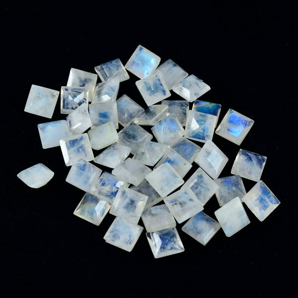 Rainbow Moonstone 1PC Medium 9x9 MM Square Faceted White Lustrous Semi Precious Gems