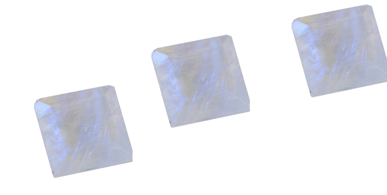 Rainbow Moonstone 1PC Medium 9x9 MM Square Faceted White Lustrous Semi Precious Gems