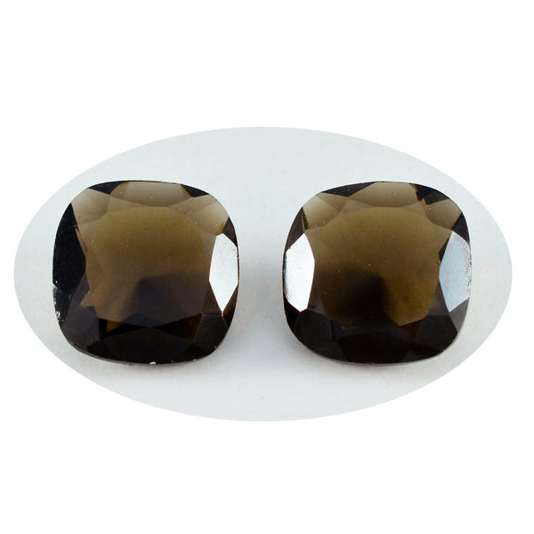Smoky Quartz 1PC Chunky 13x13 MM Cushion Faceted Brown Natural Semi Precious Loose Gemstone