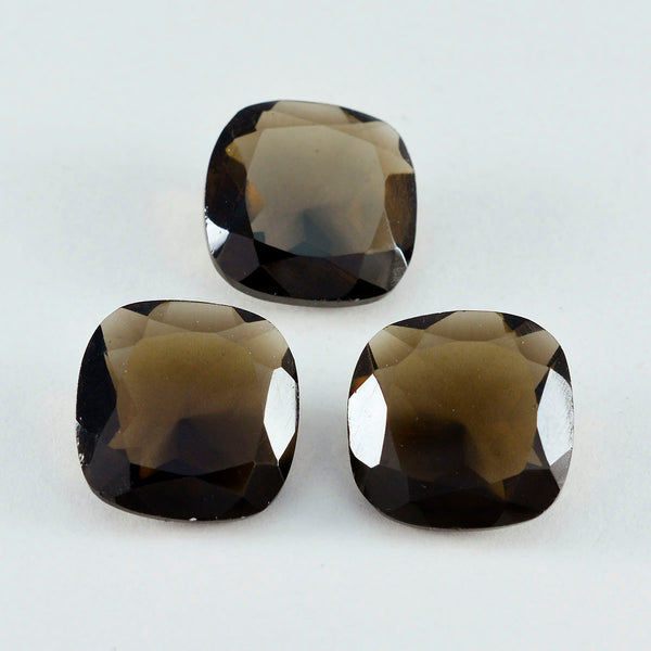 Smoky Quartz 1PC Chunky 13x13 MM Cushion Faceted Brown Natural Semi Precious Loose Gemstone