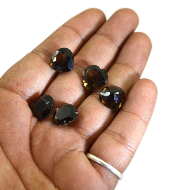 Smoky Quartz 1PC Small 8x8 MM Heart Faceted Brown Luster Semi Precious Loose Gems