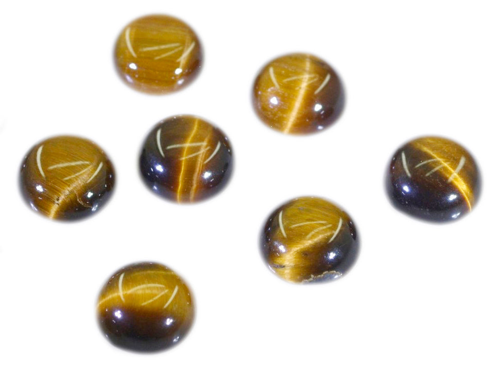 Tiger Eye 1PC Small 8x8 MM Round Cabochon Brown Fiery semi Precious Semi Precious Gemstone