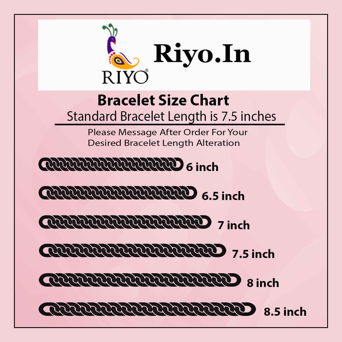 Citrine Silver Bracelet Size Chart showing various lengths for the perfect fit