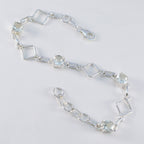 Green Amethyst Coffee Day Delicate Light Green Silver Links Bracelet featuring square links and shimmering gemstones