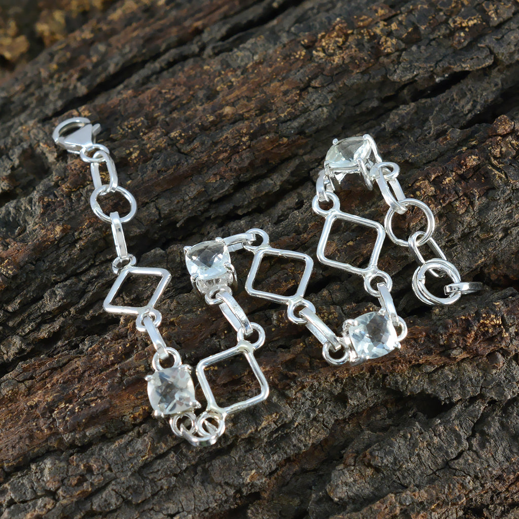 Green Amethyst Coffee Day Delicate Light Green Silver Links Bracelet with elegant geometric design