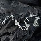 Green Amethyst Coffee Day Delicate Light Green Silver Links Bracelet with geometric silver links