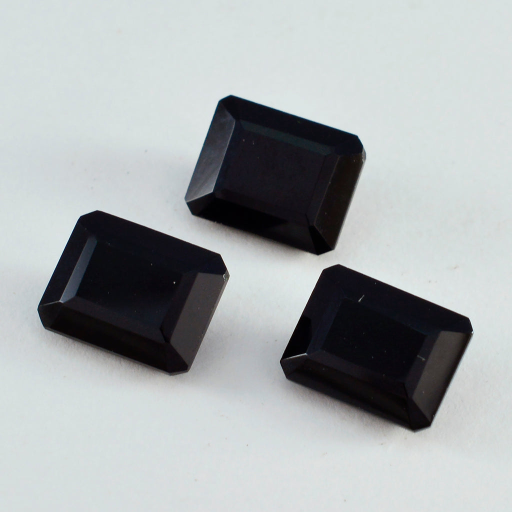 Black Onyx 1PC Large 10x14 MM Emerald Faceted Black Lustrous Semi Precious Gems