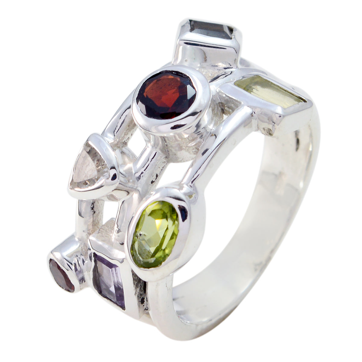Appealing Gems Multi Stone Sterling Silver Ring Birthstones Jewelry