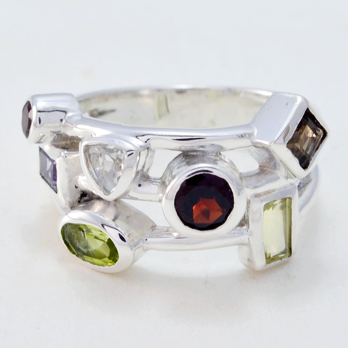 Appealing Gems Multi Stone Sterling Silver Ring Birthstones Jewelry