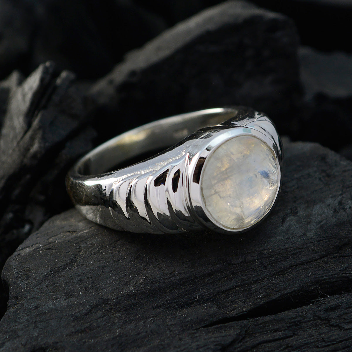 Attractive Gem Rainbow Moonstone 925 Silver Ring Grandfather Gift