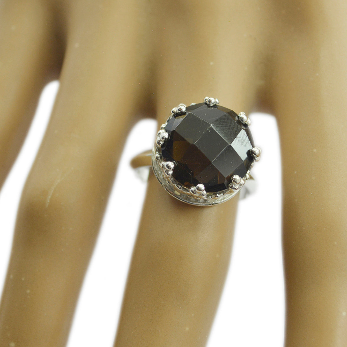 Attractive Stone Smoky Quartz Solid Silver Ring Jewelry Pawn Shop
