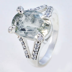 Comely Stone Green Amethyst 925 Sterling Silver Ring Islamic Jewelry