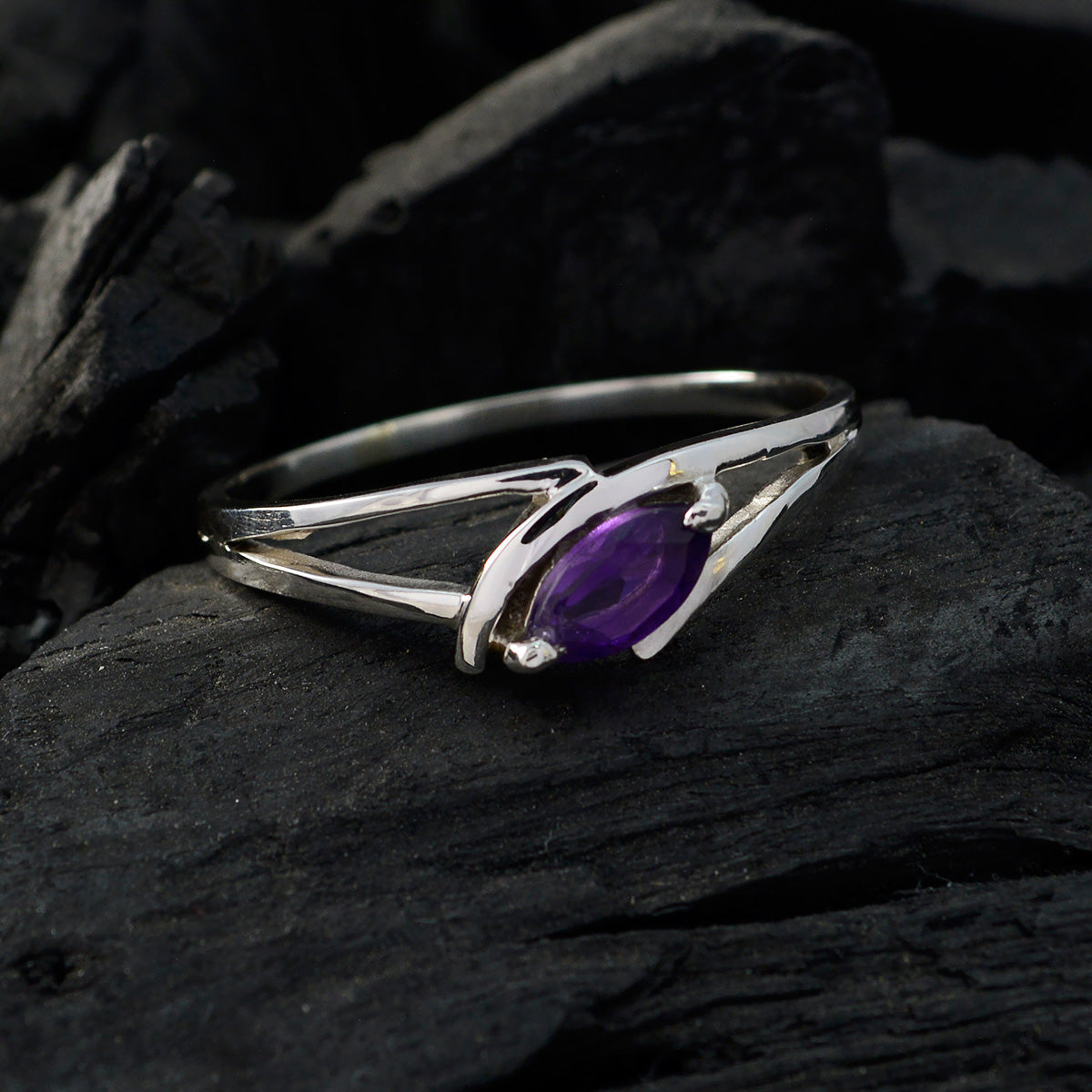 Cute Stone Amethyst 925 Sterling Silver Ring Gift Valentine'S Day