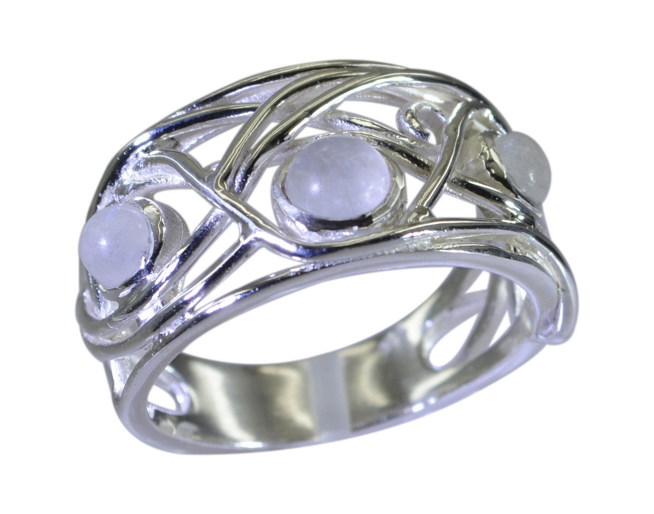 Delicate Gemstone Rainbow Moonstone Sterling Silver Ring Hamsa Jewelry