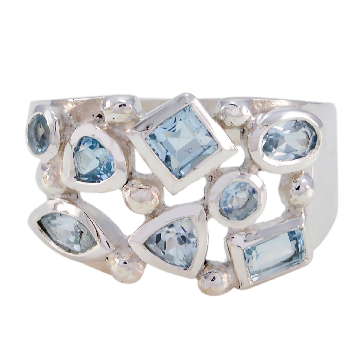 Elegant Gem Blue Topaz 925 Sterling Silver Ring Laser Cut Jewelry