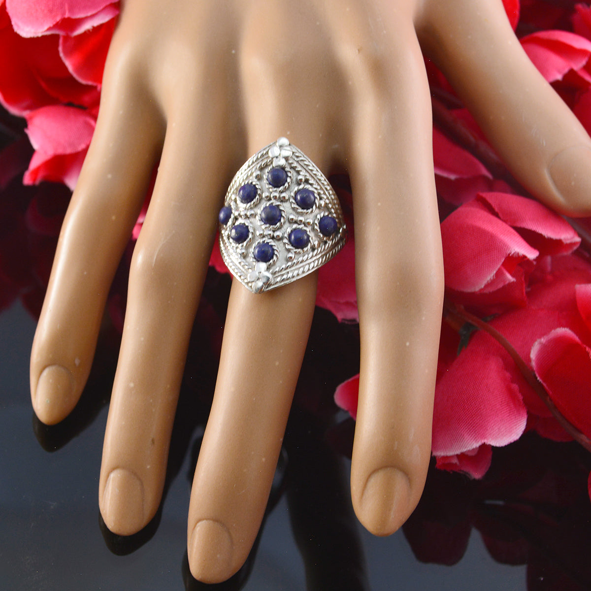 Enticing Gem Lapis Lazuli 925 Silver Ring Stainless Steel Jewelry