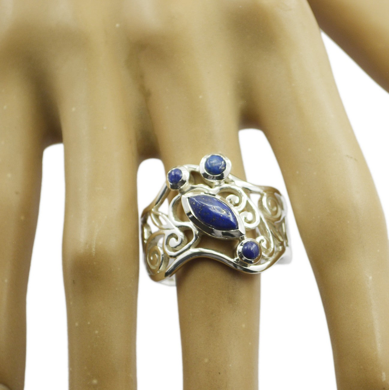 Excellent Gem Lapis Lazuli 925 Ring Stainless Steel Jewelry Wholesale