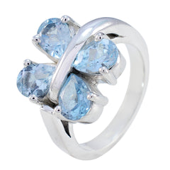 Exquisite Gemstones Blue Topaz Solid Silver Ring Kings Body Jewelry