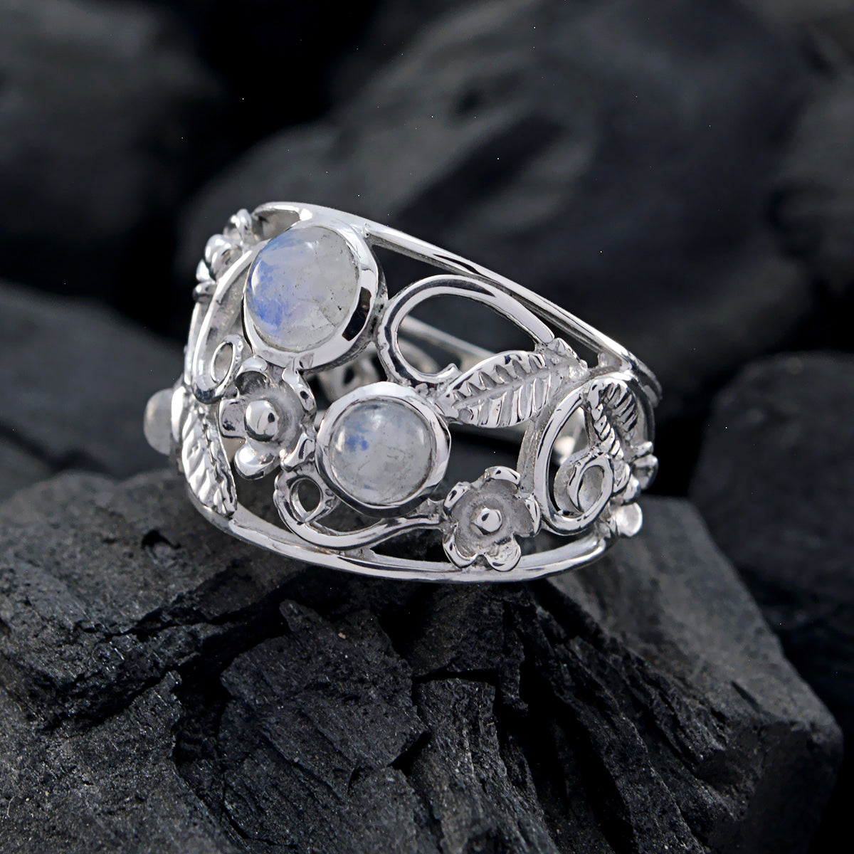 Fascinating Gem Rainbow Moonstone 925 Silver Ring Handcrafted Jewelry