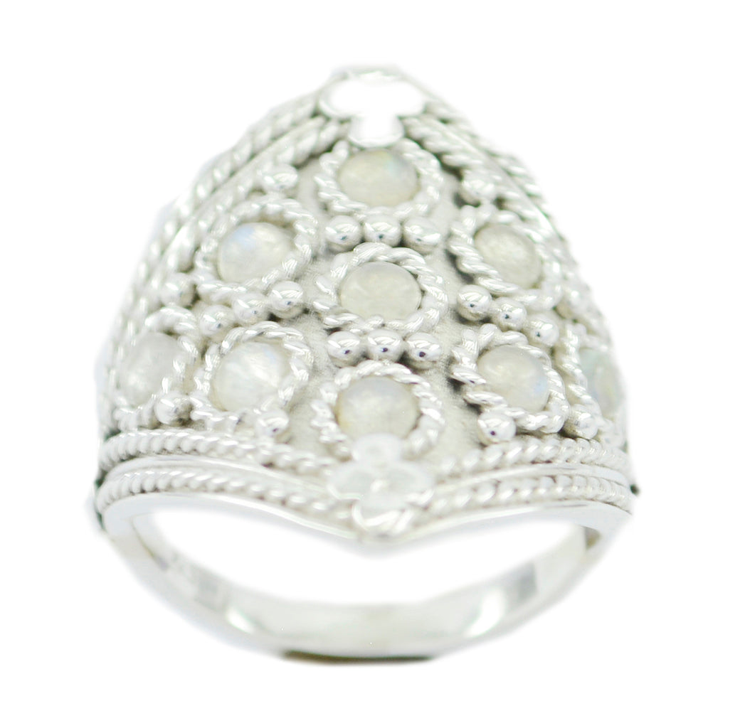 Fine Gemstone Rainbow Moonstone 925 Ring Handmade Beaded Jewelry