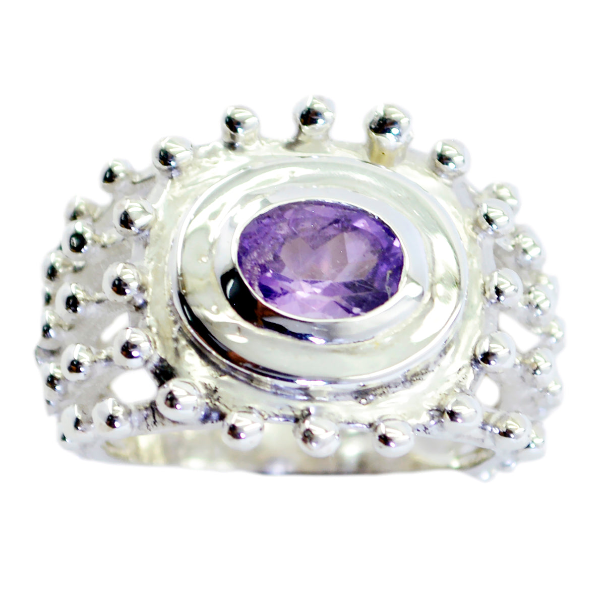 Fine-Looking Gem Amethyst Solid Silver Ring Antique Costume Jewelry