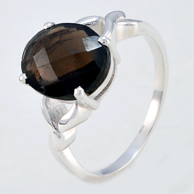 Fine-Looking Stone Smoky Quartz Sterling Silver Ring Meteorite Jewelry