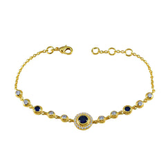 Riyo complet en argent sterling 925 avec bracelet plaqué or pour fille, bracelet à réglage de lunette en supphire bleu avec lien en hameçon, bracelet à breloques taille L 6 à 8,5 pouces.