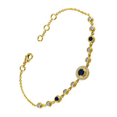 Riyo komplettes Armband aus 925er-Sterlingsilber mit vergoldetem Armband für Mädchen, blaues Supphire-CZ-Armband mit Lünettenfassung und Fischhaken-Glieder-Charm-Armband, Größe L, 15,2–21,6 cm.