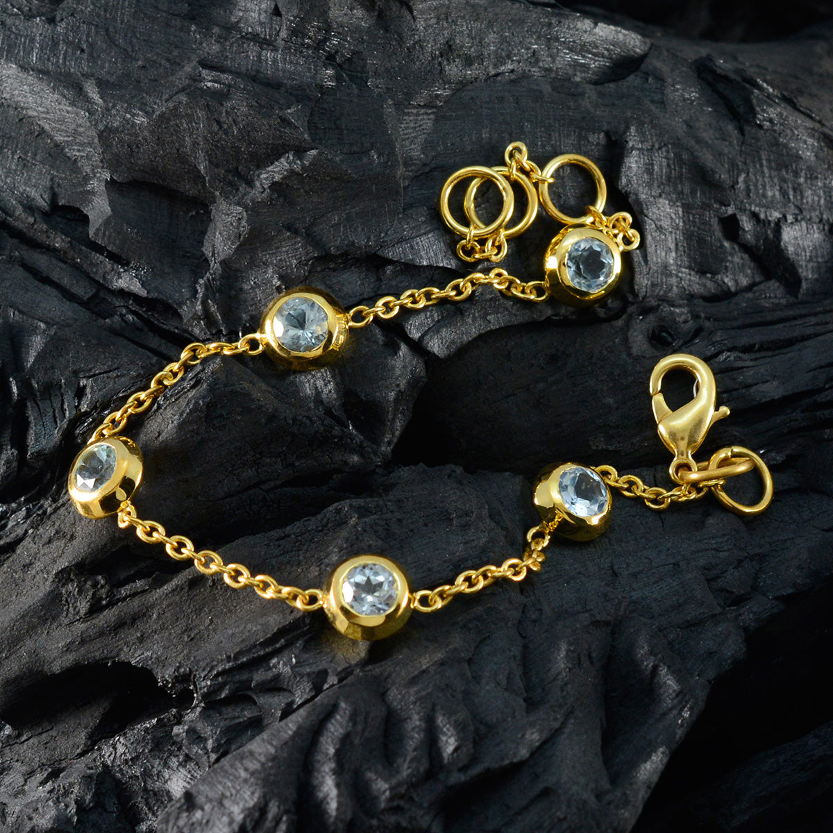 Очаровательный браслет riyo из стерлингового серебра 925 пробы для женщин, браслет с синим топазом, браслет с рамкой, браслет с коробкой со звеном, браслет-подвеска, размер l, 6-8,5 дюймов.