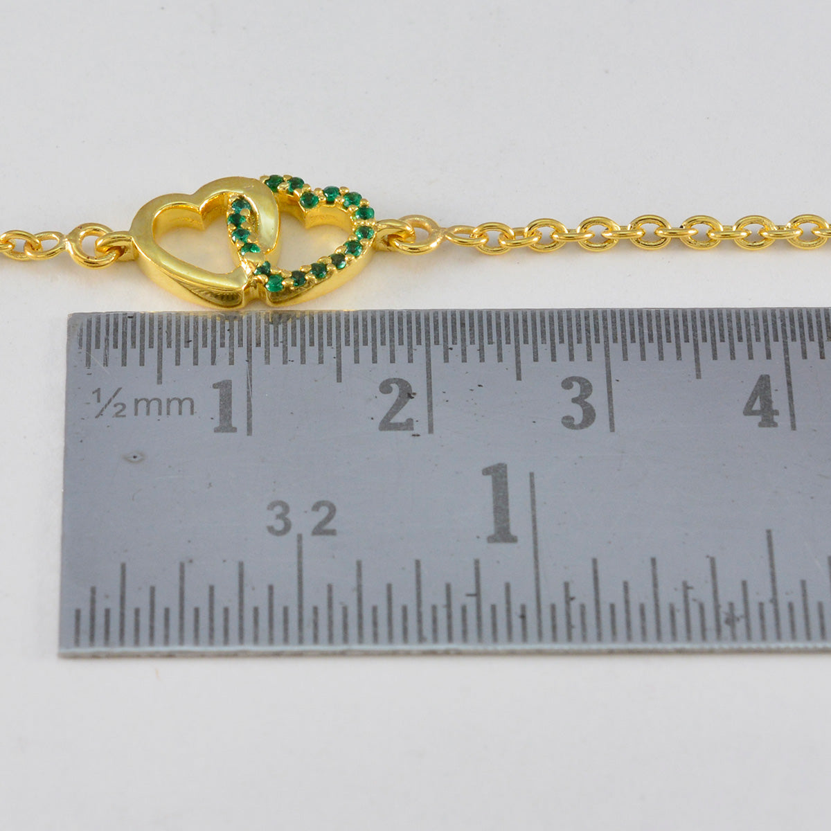 Riyo Vintage 925 Sterling Silver With Gold Plated Bracelet For Girl Emerald CZ Bracelet Bezel Setting Bracelet with Fish Hook Charm Bracelet L Size 6-8.5 Inch.