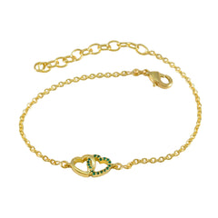 Riyo Vintage 925 sterling zilver met vergulde armband voor meisje Emerald CZ armband bezel setting armband met vishaak bedelarmband L maat 6-8,5 inch.