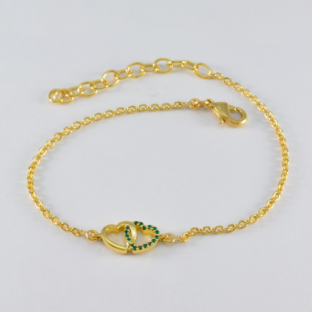 Riyo Vintage 925 Sterling Silver With Gold Plated Bracelet For Girl Emerald CZ Bracelet Bezel Setting Bracelet with Fish Hook Charm Bracelet L Size 6-8.5 Inch.
