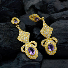 Riyo Beaut Sterling Silver Earring For Wife Amethyst Earring Bezel Setting Purple Earring Jhumka Earring