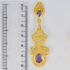 Riyo Beaut Sterling Silver Earring For Wife Amethyst Earring Bezel Setting Purple Earring Jhumka Earring