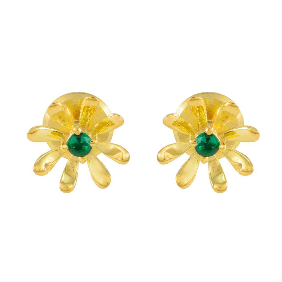 Riyo Nice-Looking Sterling Silver Earring For Girl Emerald CZ Earring Bezel Setting Green Earring Stud Earring
