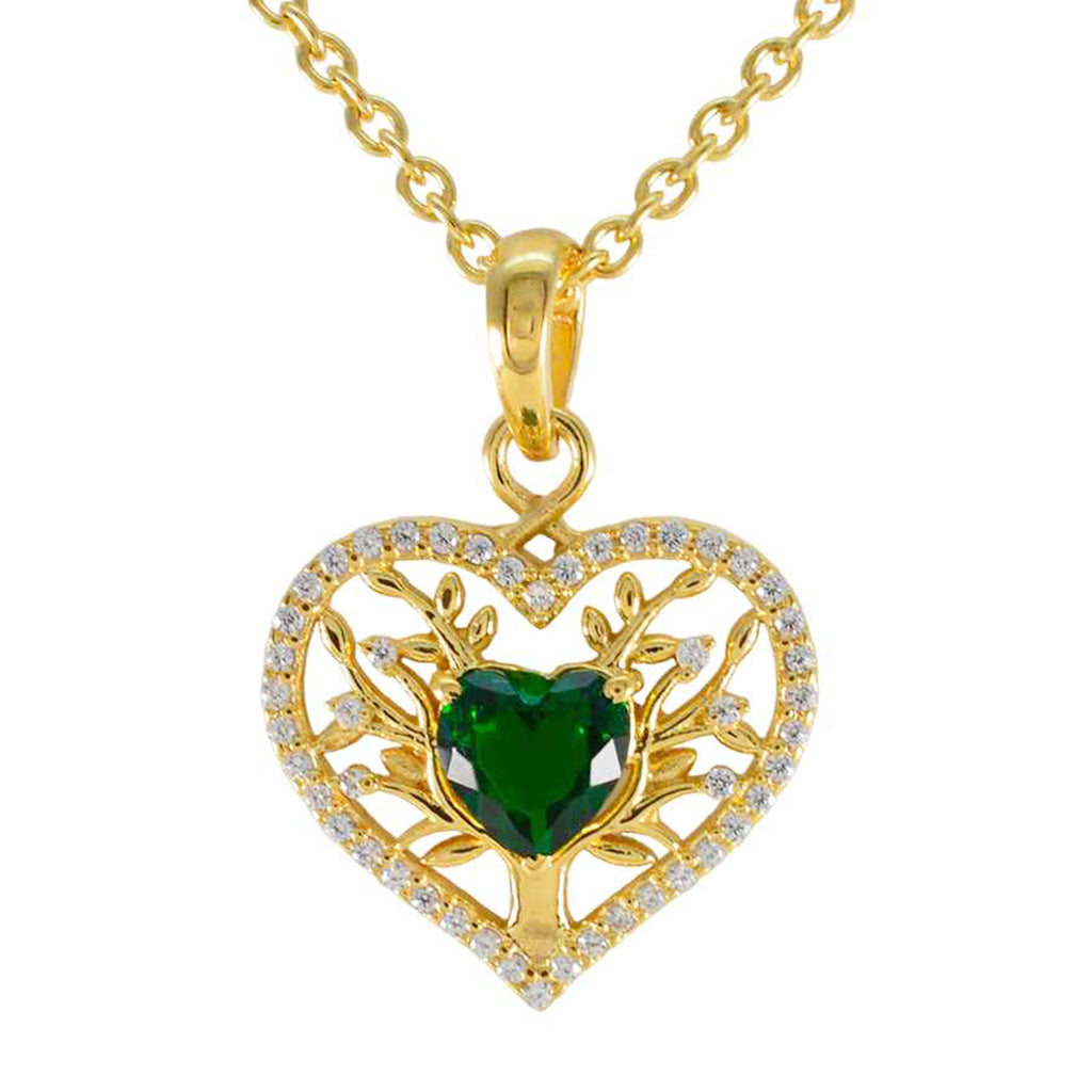 Riyo Lovely Gems Heart Faceted Green Emerald Cz Solid Silver Pendant Gift For Wedding